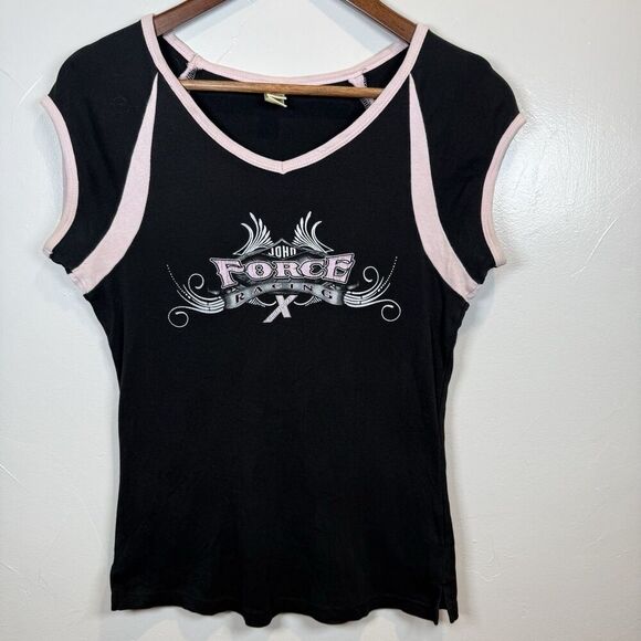 John Force Racing Shirt Fitted Black Pink Women’s Size Large - Picture 1 of 16